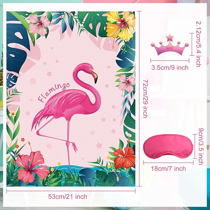 ASTARON Pin The Crown on The Flamingo, Flamingo Theme Party Game with