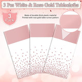 3Pcs White and Rose Gold Tablecloth Party Decorations,Plastic White