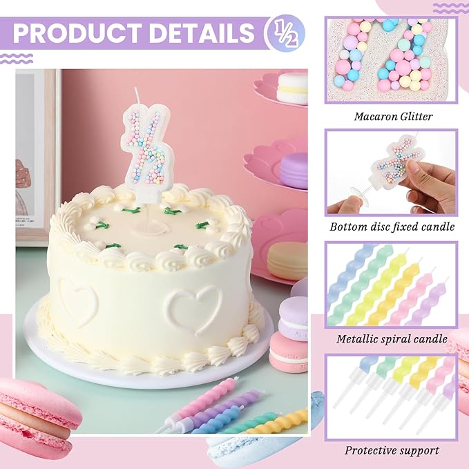 MTLEE Number 1/2 Birthday Candle with 12 Pcs Spiral Candles for Girls