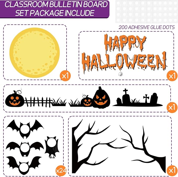 Happy Halloween Bulletin Board for Classroom Decoration Bat Pumpkin