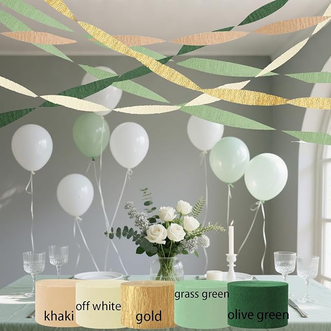 Olive Green Khaki Crepe Paper Streamers,Sage Green Party Decorations
