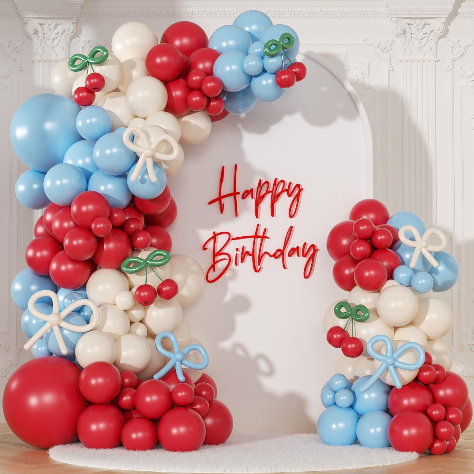 CROSSFINGERS Cherry Red and Blue Balloon Garland Arch Kit,150pcs Bow