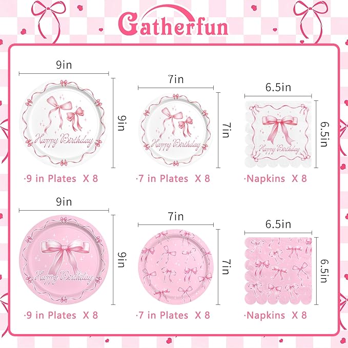 Pink Bow Happy Birthday Decorations Set for 16 Bachelorette Party