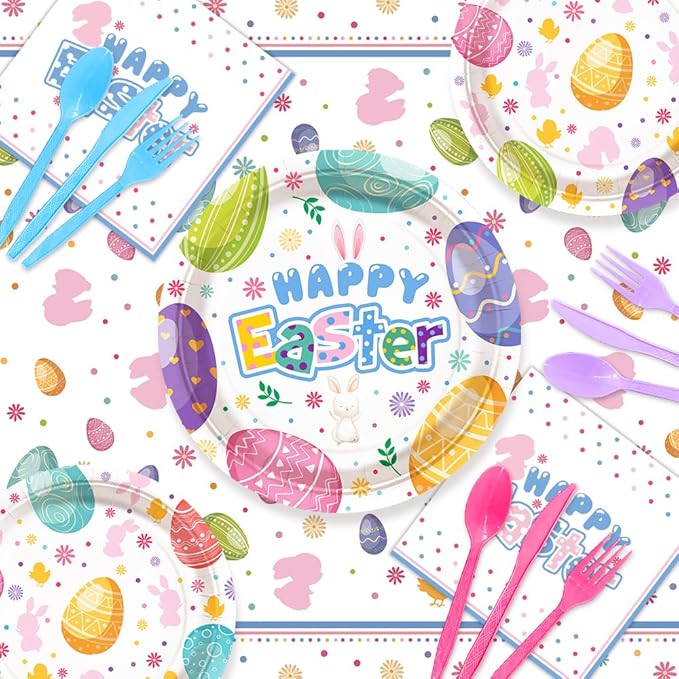 194 Pcs Easter Party Supplies Decorations Happy Easter Party Plates