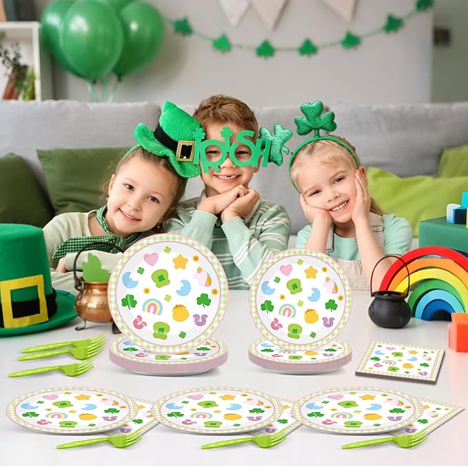 96Pcs St Patrick's Day Party Supplies Pastel Shamrock Plates and