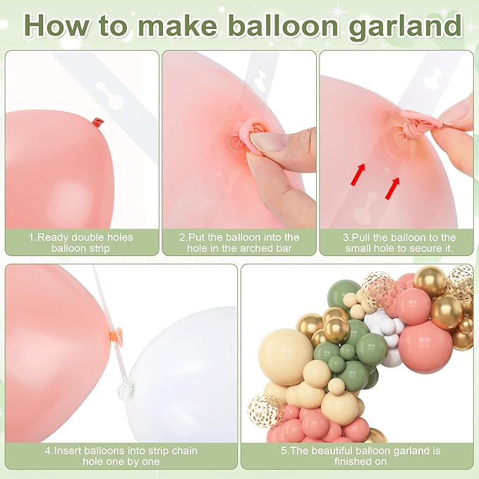 Amandir 153pcs Retro Green Pink Balloon Garland Arch Kit, Different