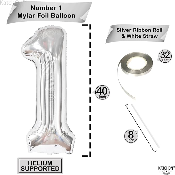 KatchOn, Giant Silver 1 Balloon Number - 40 Inch | 1 Balloon for 1st