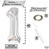 KatchOn, Giant Silver 1 Balloon Number - 40 Inch | 1 Balloon for 1st