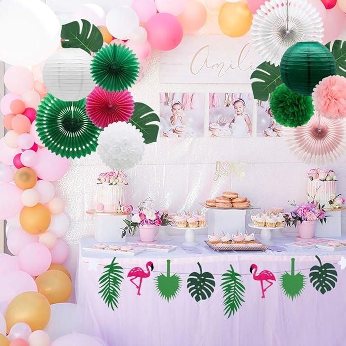 14 Pcs Tropical Party Decorations Set Pre Strung Flamingo Banner