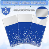 3Pcs Blue and Silver Tablecloth Party Decorations,Plastic Royal Blue