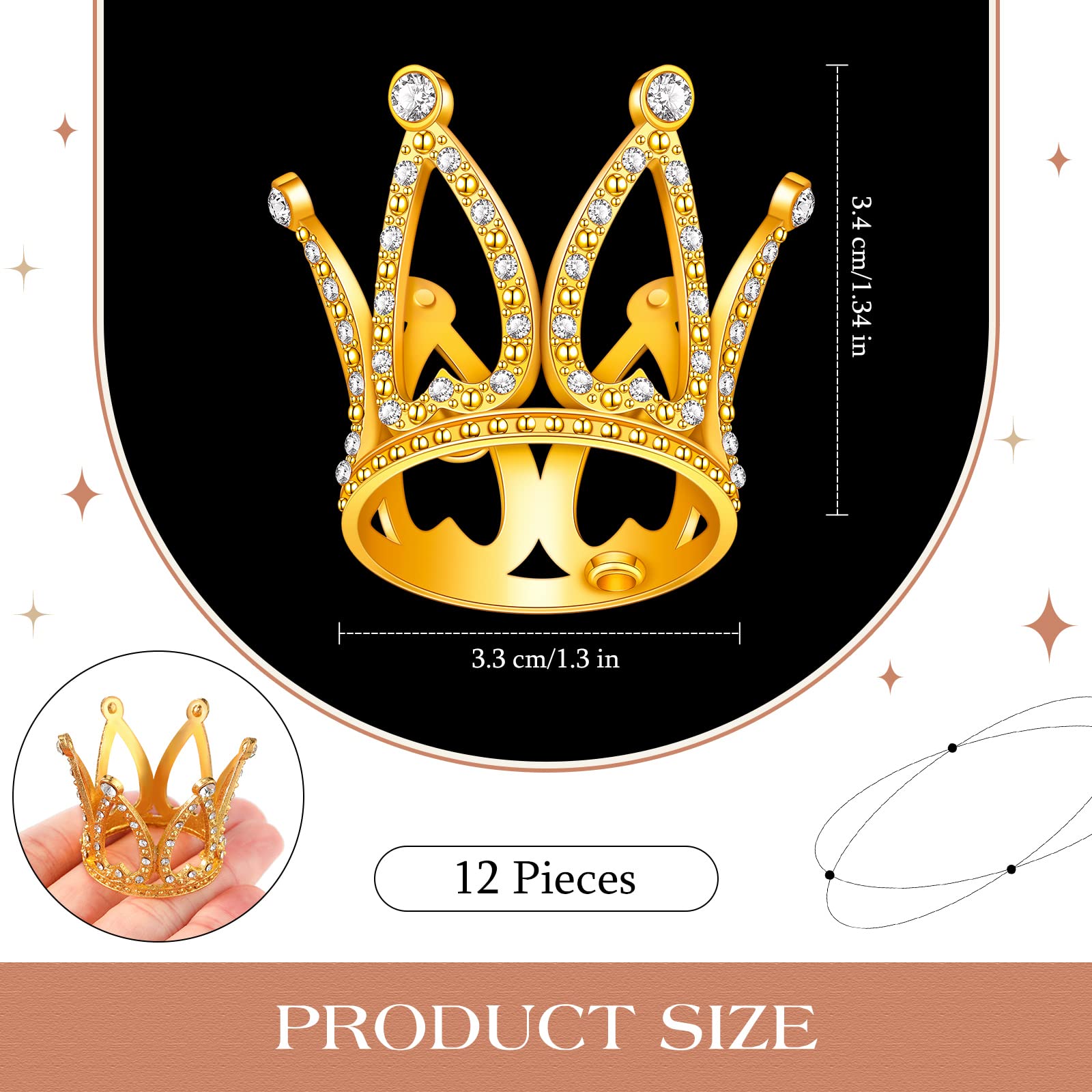 12 Pcs Crown Cake Topper Mini Baby Crown Tiny Queen Small Alloy Gold