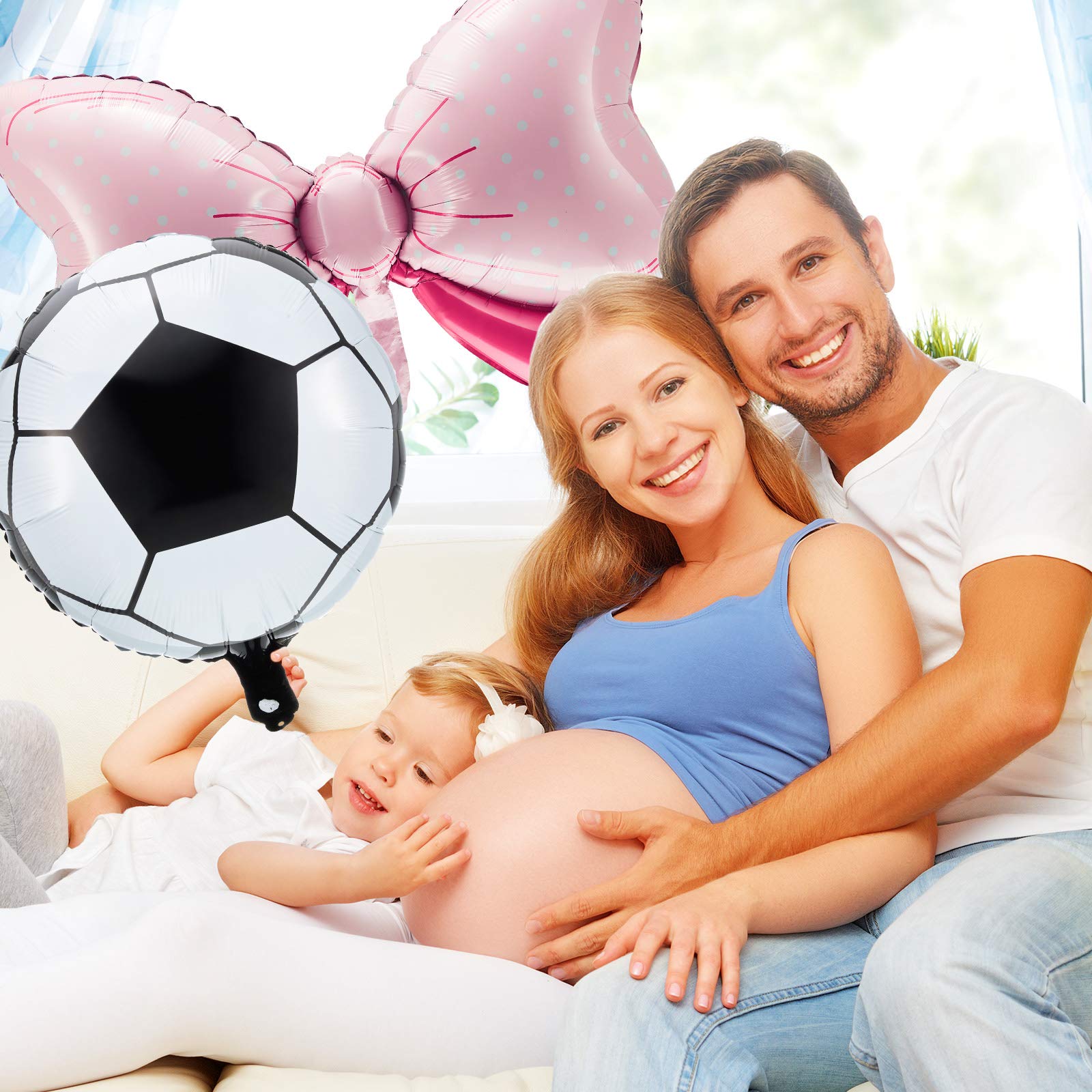 12 Pieces Gender Reveal Soccer Ball Balloons Foil Pink Bow and Soccer