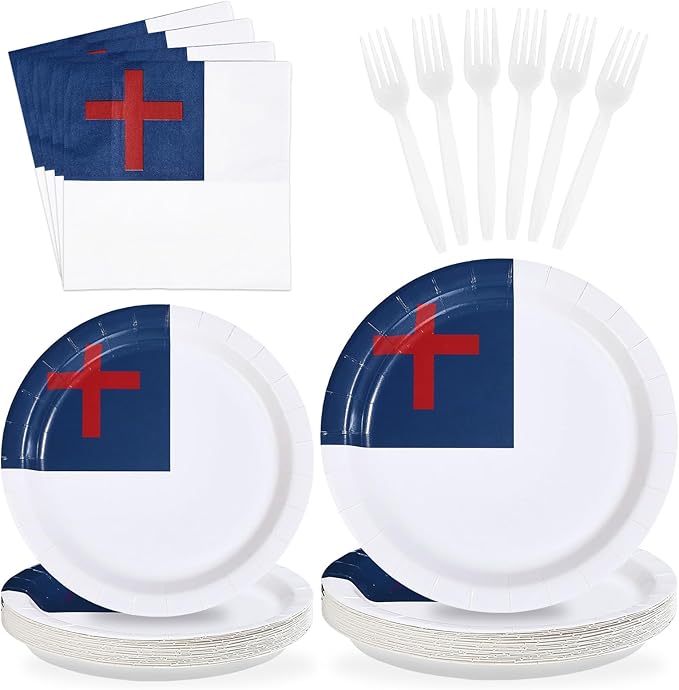 96Pcs Easter Decorations Christian Jesus Flag Plates and Napkins