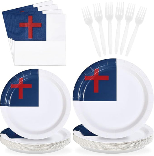 96Pcs Easter Decorations Christian Jesus Flag Plates and Napkins