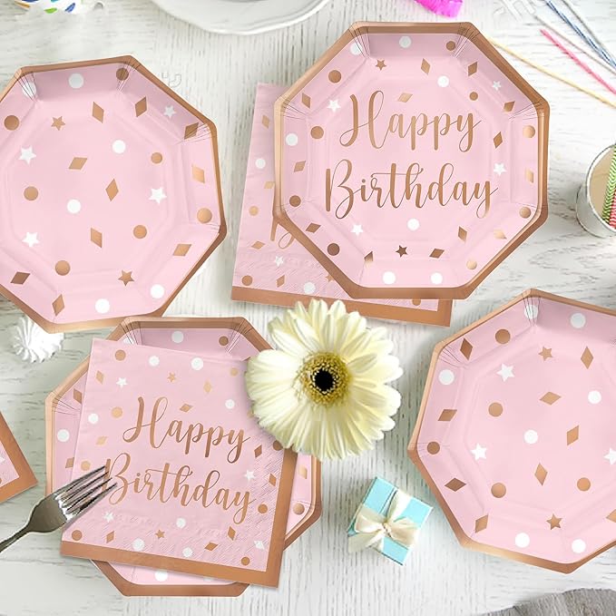Rose Gold Birthday Party Supplies Disposable Paper Plates Napkins