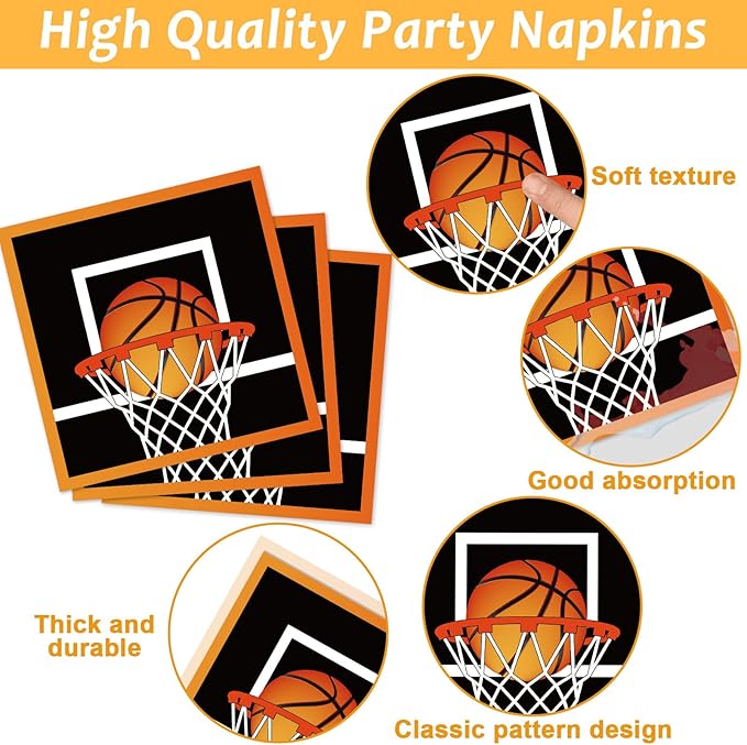 96 Pieces Basketball Party Supplies Basketball Plates Napkins Paper
