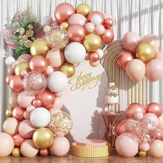 Rose Gold Balloon Arch Kit Nude Light Pink Gold Confetti Party