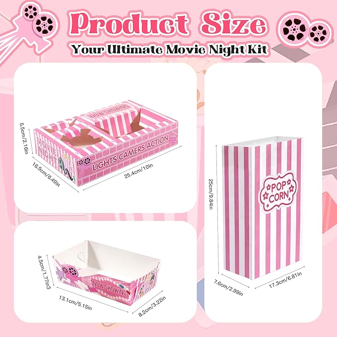 Pink Movie Night Party Supplies 24 Snack Boxes 12 Food Trays 12