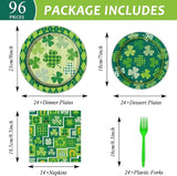 96 Pcs St Patrick's Day Tableware Set Lucky Green Shamrock Plates