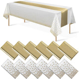 12Pack Disposable Plastic Tablecloths and Satin Table Runner Set White