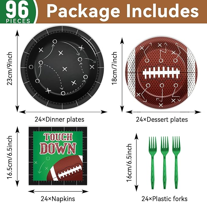 96 PCS Football Party Tableware Sets Touch Down Themed Sports