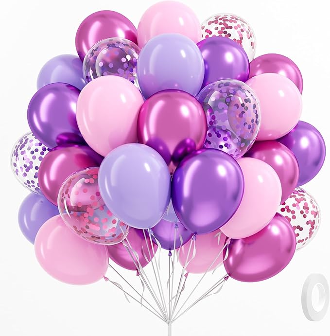 61pcs Pink and Purple Balloons, 12 Inch Purple Pink Confetti