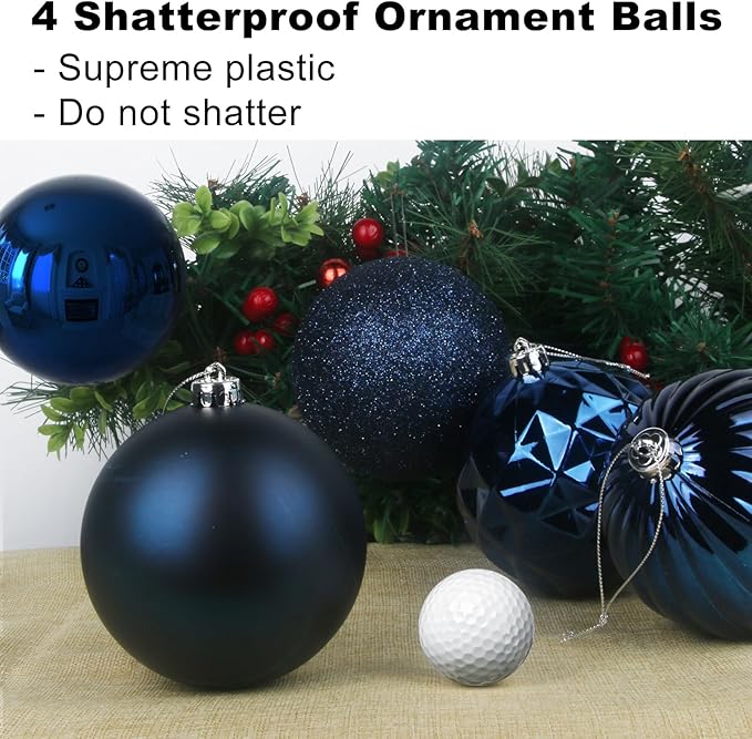 4Pcs Christmas Balls Ornaments for Xmas Tree - Shatterproof Christmas