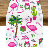 Summer Flamingo Table Runner, Cute July Christmas Flamingo Tropical