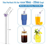Cute Girly Glass Straws with Charms Purple Bows - 8mm Thin 9 inch Long