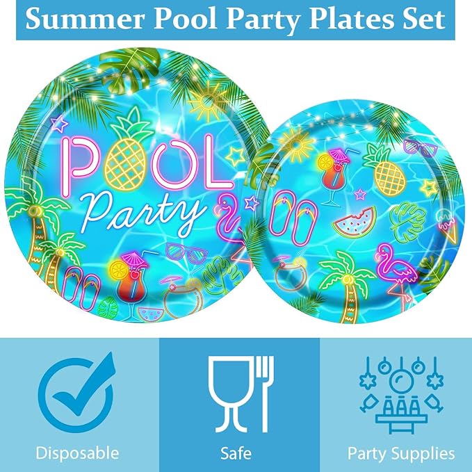Pool Party Decorations Pool Party Plates and Napkins Sets Neon