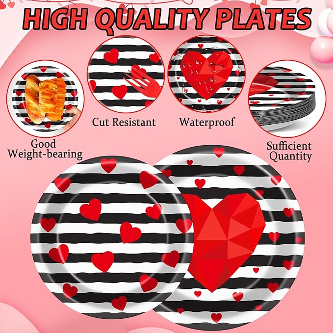 96 Pcs Valentine's Day Party Plates Napkins Tableware Set Valentines