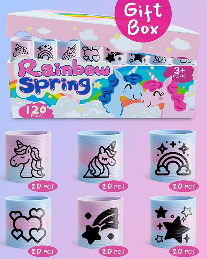 120 Pcs Unicorn Spring Toys Mini Rainbow Springs Party Favors for