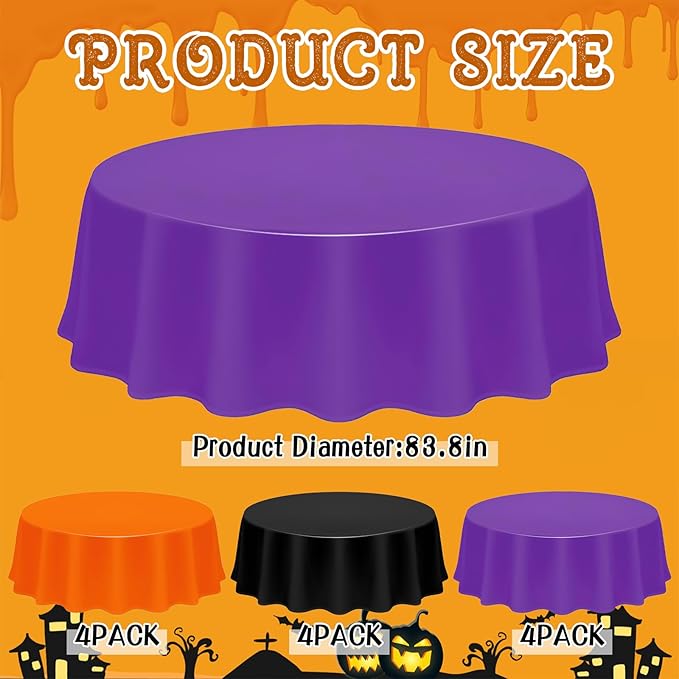 CIEOVO 12 Pack Halloween Plastic Tablecloth Black Orange Purple Color