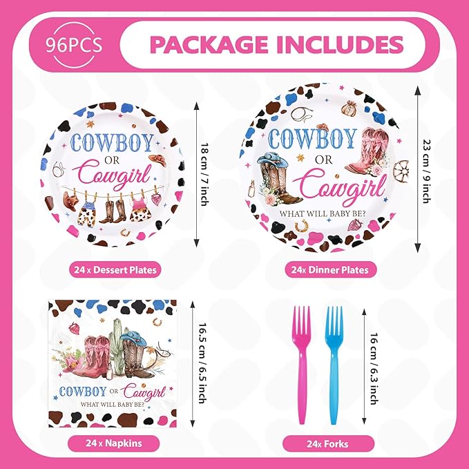 96Pcs Western Gender Reveal Decorations Cowboy or Cowgirl Gender