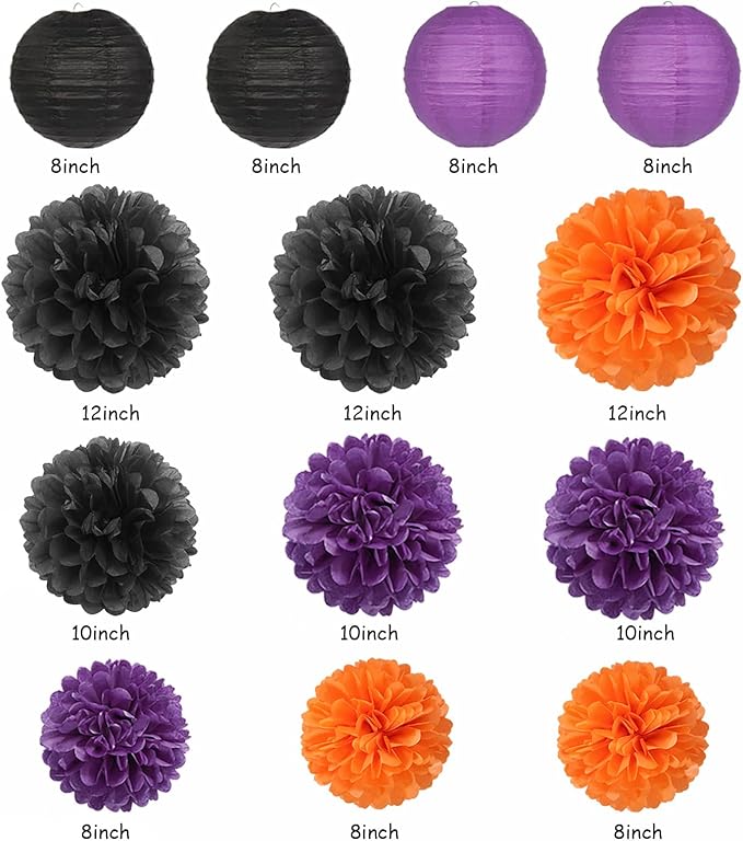 Black Orange Purple Halloween Party Decorations 20pcs Paper Lanterns