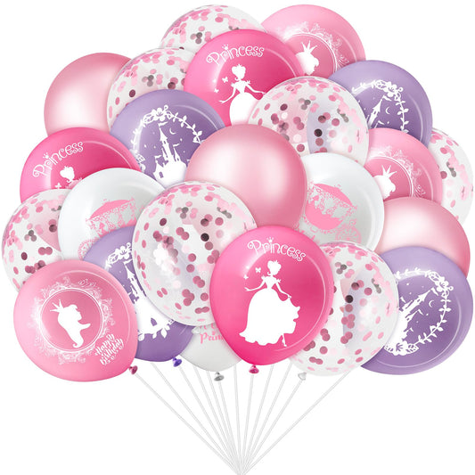 Civaner 48 Pieces Princess Balloons Bulk 12 Inch Pink Princess Themed