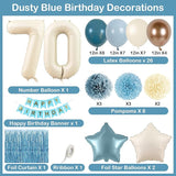 Dusty Blue 70th Birthday Party Decorations for Women Men Beige Cream
