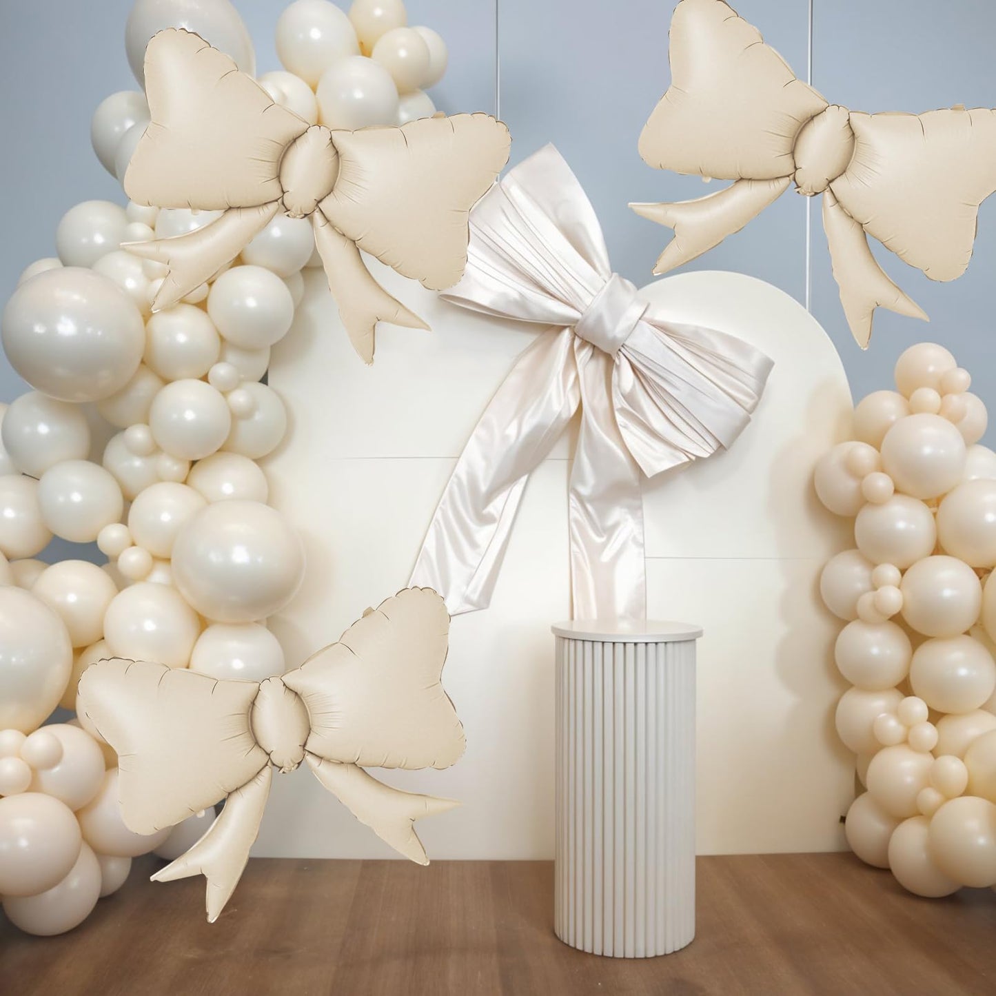 5pcs White Bow Balloon, Cream White Bows Balloons, Ivory Giant Bow