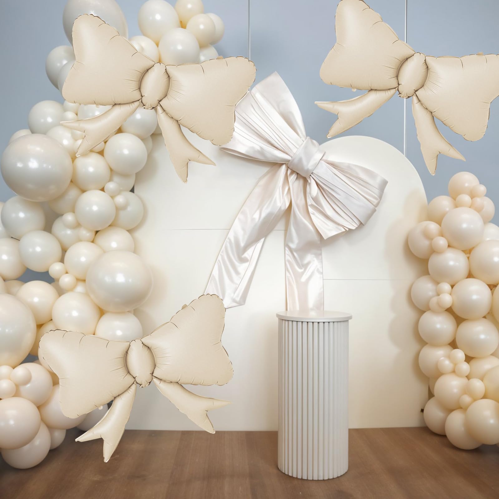 5pcs White Bow Balloon, Cream White Bows Balloons, Ivory Giant Bow