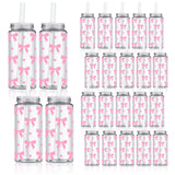 Whaline 20Pcs Coquette Pink Bow Plastic Cups with Lids and Straws
