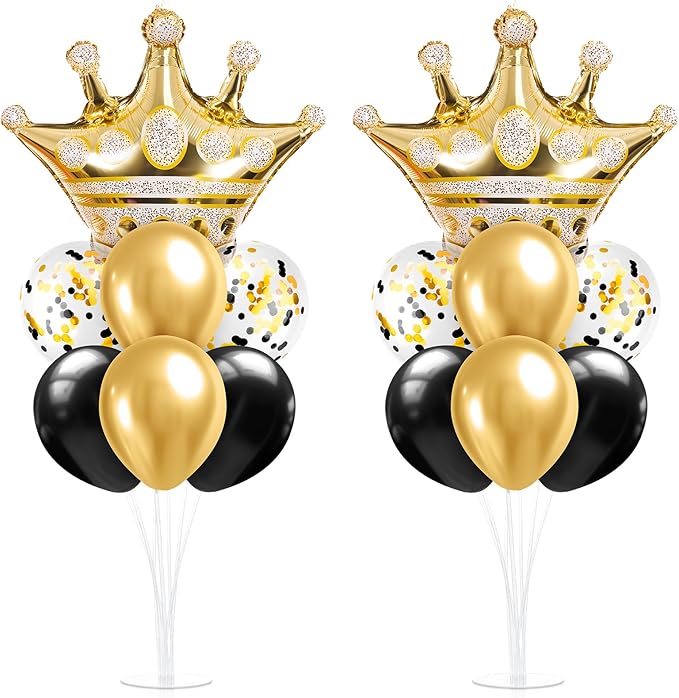 2 Set Black and Gold Balloon Stand Kits Gold Crown Balloons Sticks