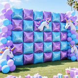 NISOCY 25PCS Light Purple and Blue Square Foil Balloons Wall Backdrop