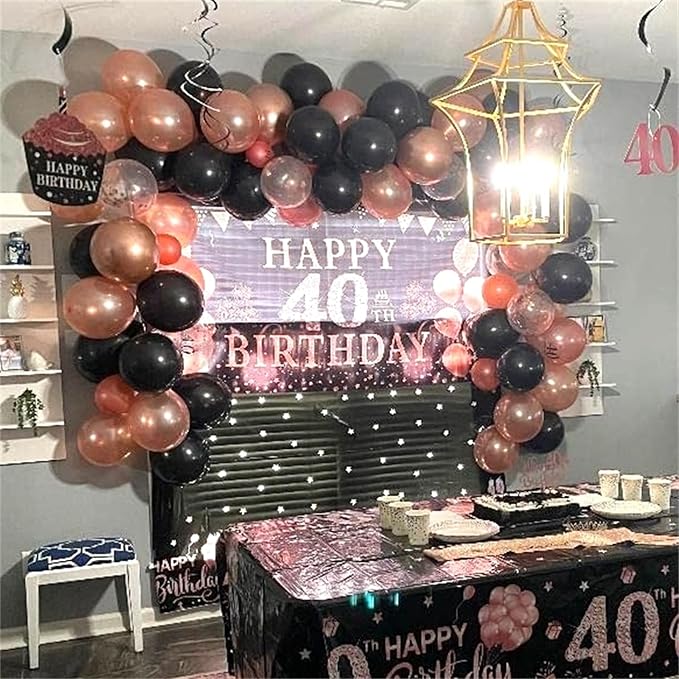 Rose Gold and Black Balloon Arch Kit 102pcs Matte Black and Metallic