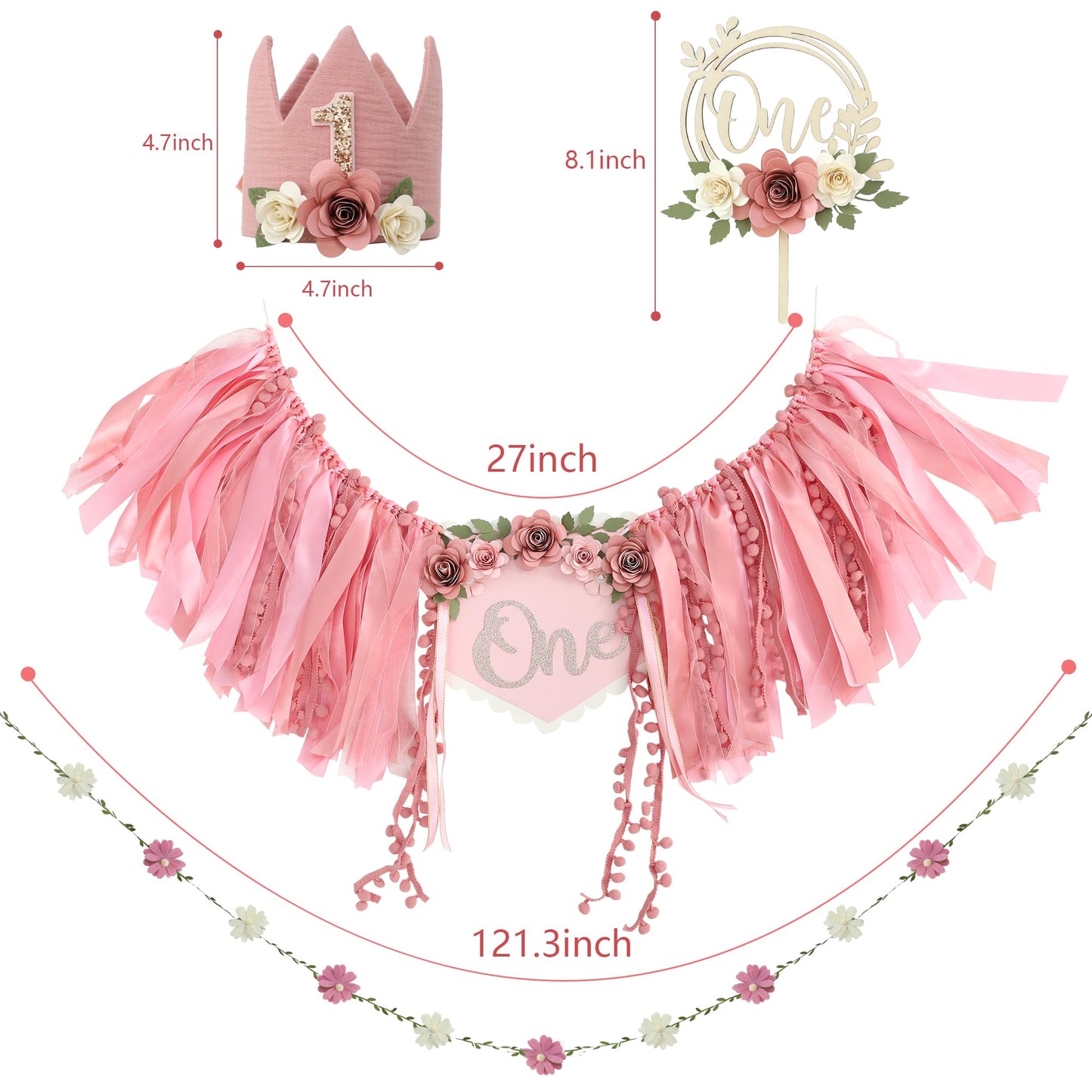 HODIHIWI Wildflower 1st High Chair Banner Birthday Decorations For