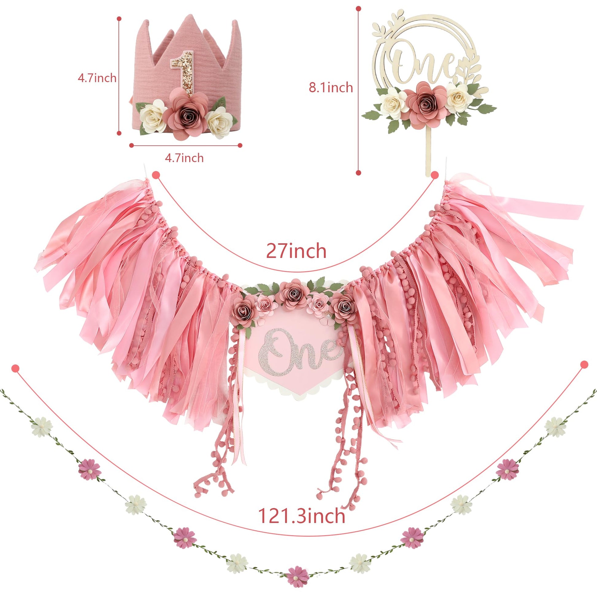 HODIHIWI Wildflower 1st High Chair Banner Birthday Decorations For