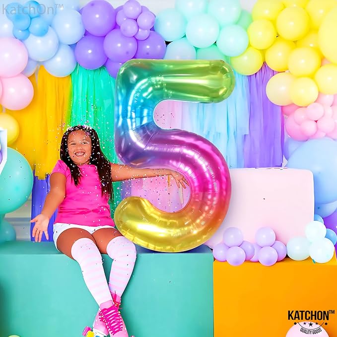 KatchOn, Giant Rainbow 5 Balloon Number - 40 Inch | Number 5 Balloons