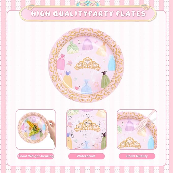 175Pcs Princess Paper Plates Napkins Princess Themed Birthday Party