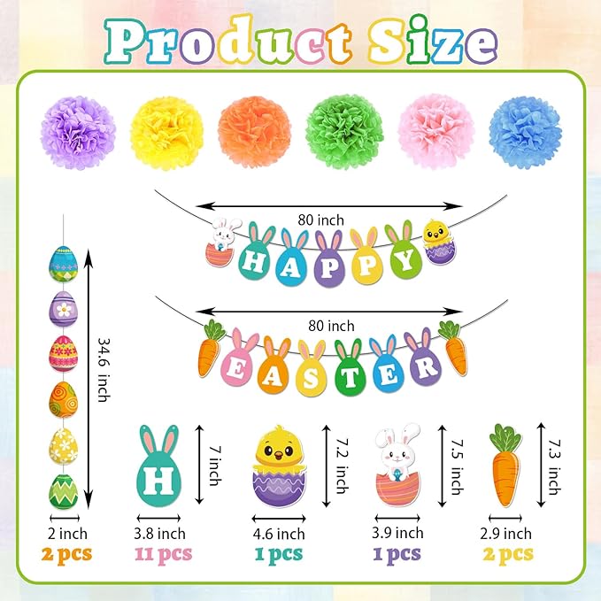 25Pcs Easter Decorations Set with Happy Easter Banner Easter Egg
