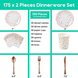 White and Rose Gold Party Supplies - 350 PCS Disposable Dinnerware