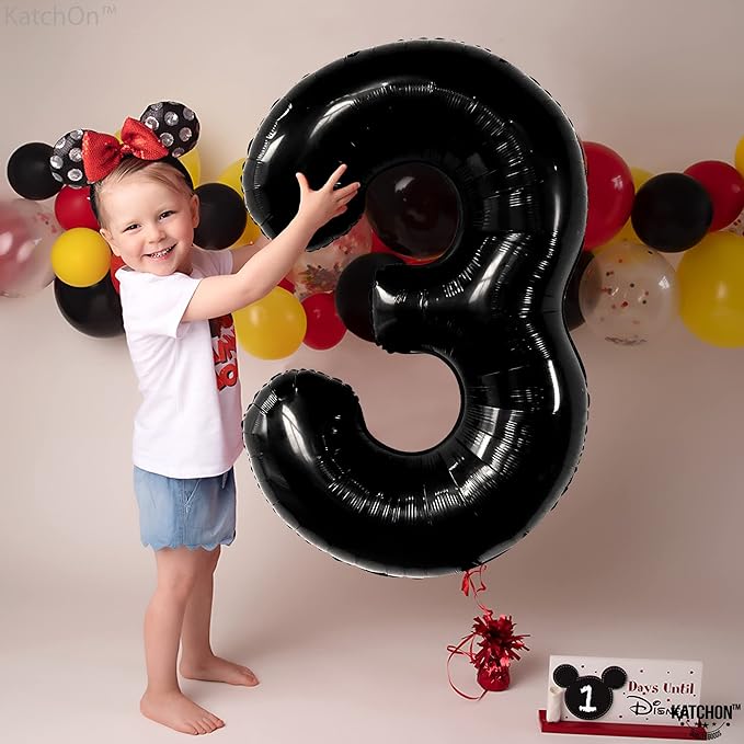 KatchOn Black Number 3 Balloon - Giant, 40 Inch | 3rd Birthday